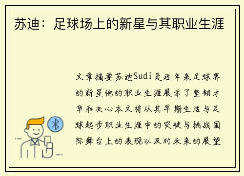 苏迪：足球场上的新星与其职业生涯