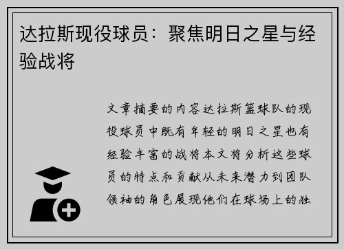 达拉斯现役球员：聚焦明日之星与经验战将